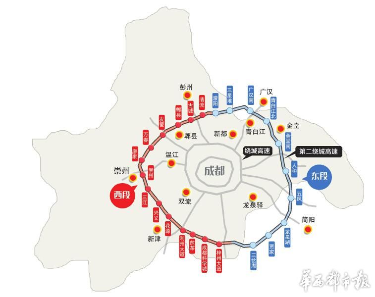 二绕东段: 全长109公里,起于彭州市,经广汉市,青白江区,金堂县图片